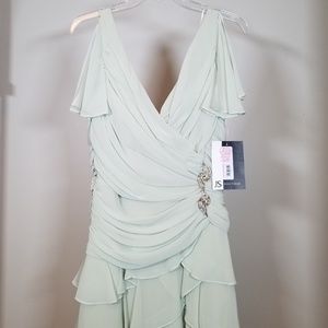 Pale Green Bridesmaid Formal Ruffle Dress
